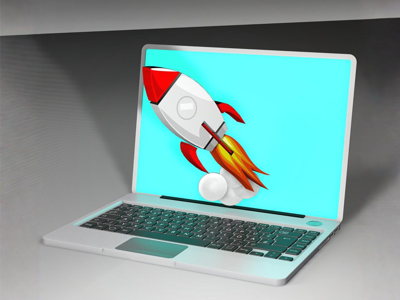 rocket launching from laptop screen